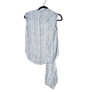 MNG blue white stripes sleeveless blouse top shirt with built-in scarf  2 B161